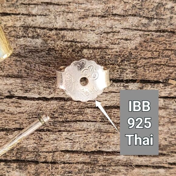 Vintage 1 1/4" Gold Over Sterling Purple and Teal Resin Hoop Earrings - Picture 4 of 6